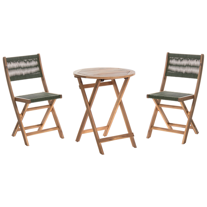 Set da bistrot 3 pezzi verde in legno d'acacia pieghevole a doghe Design moderno scandinavo