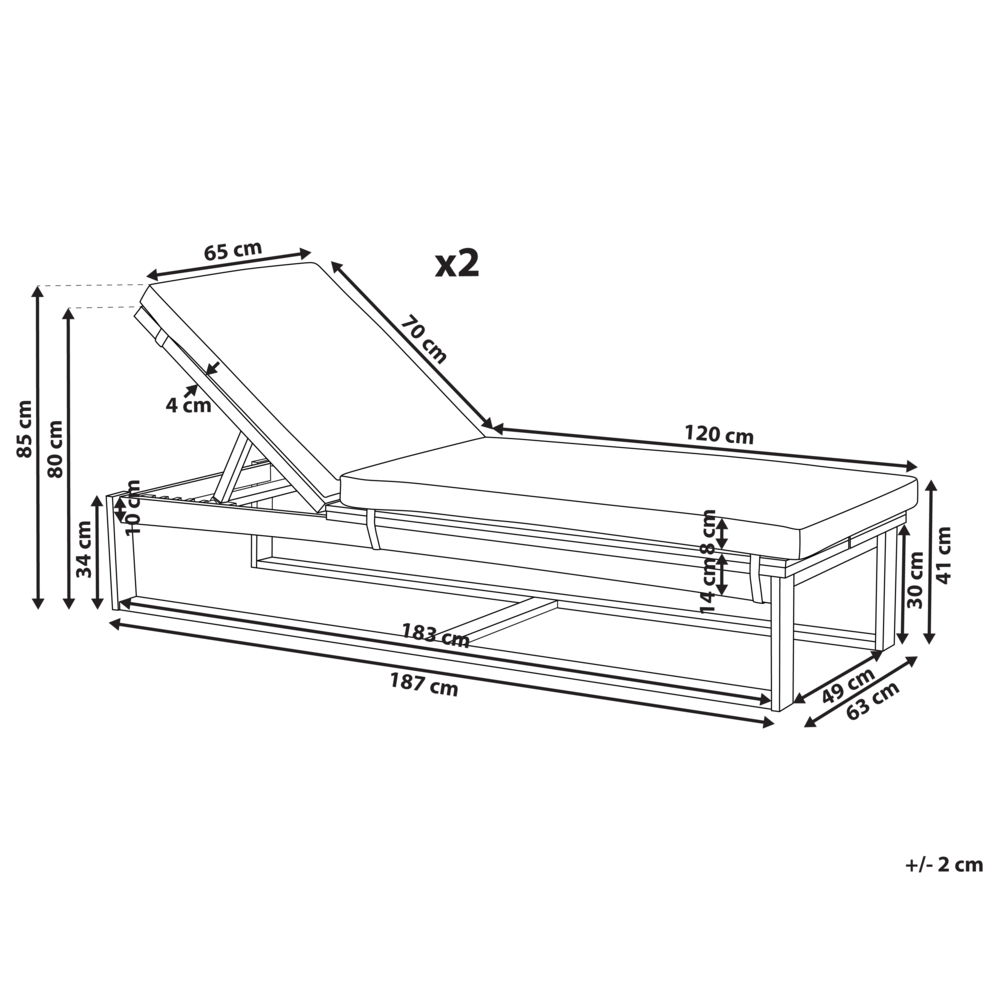 Set di 2 lettini da giardino reclinabili in legno d'acacia con cuscini bianco sporco reclinabile resistente alle intemperie
