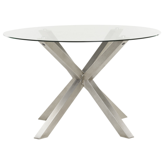 Tavolo da Pranzo da Giardino Argento Gambe in Acciaio Inox Piano in Vetro Trasparente Rotondo ø 120 cm Outdoor Moderno