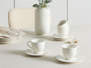 Set di 4 tazzine con piattini Porcellana bianca di caolino fatta a mano con finitura lucida Servizio per 4 persone Tè Caffè Cucina Sala da pranzo
