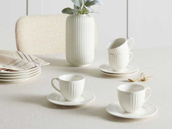 Set di 4 tazzine con piattini Porcellana bianca di caolino fatta a mano con finitura lucida Servizio per 4 persone Tè Caffè Cucina Sala da pranzo