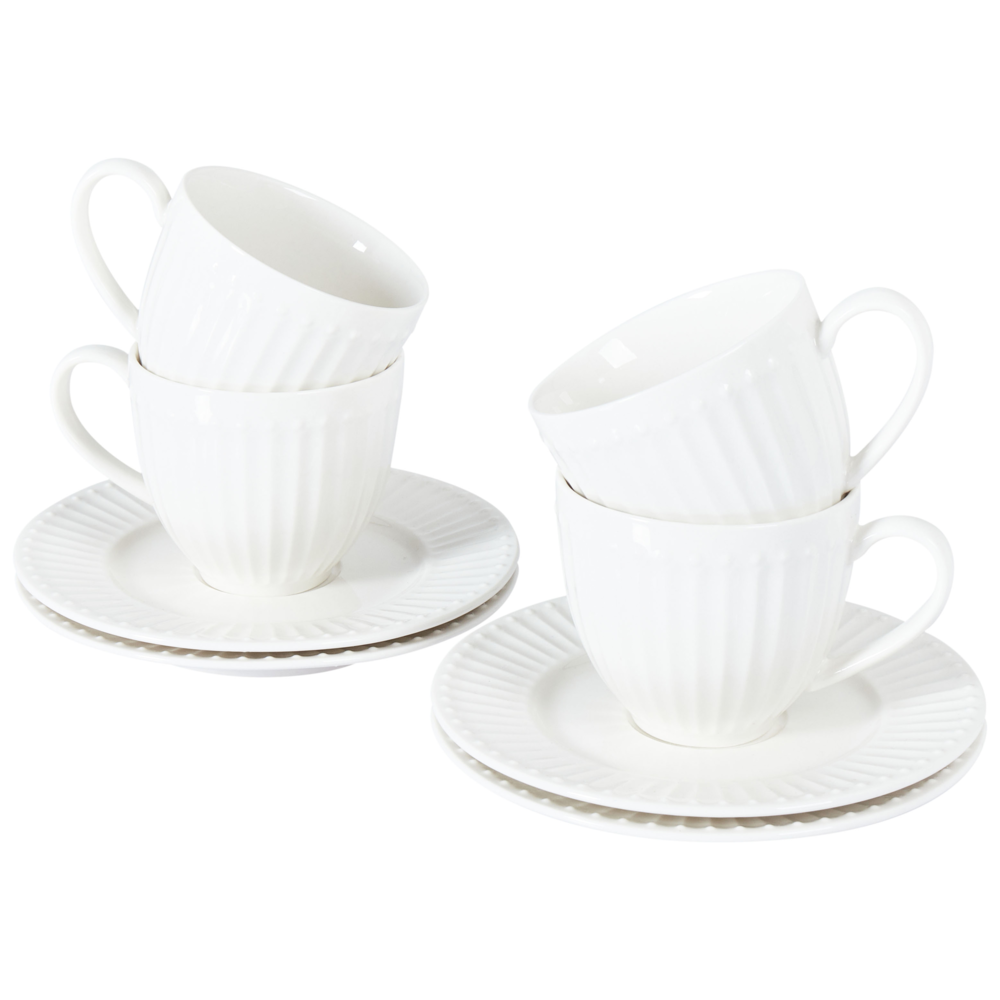 Set di 4 tazzine con piattini Porcellana bianca di caolino fatta a mano con finitura lucida Servizio per 4 persone Tè Caffè Cucina Sala da pranzo