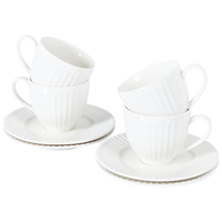 Set di 4 tazzine con piattini Porcellana bianca di caolino fatta a mano con finitura lucida Servizio per 4 persone Tè Caffè Cucina Sala da pranzo