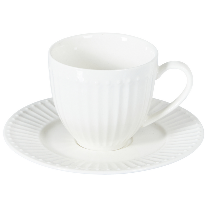 Set di 4 tazzine con piattini Porcellana bianca di caolino fatta a mano con finitura lucida Servizio per 4 persone Tè Caffè Cucina Sala da pranzo