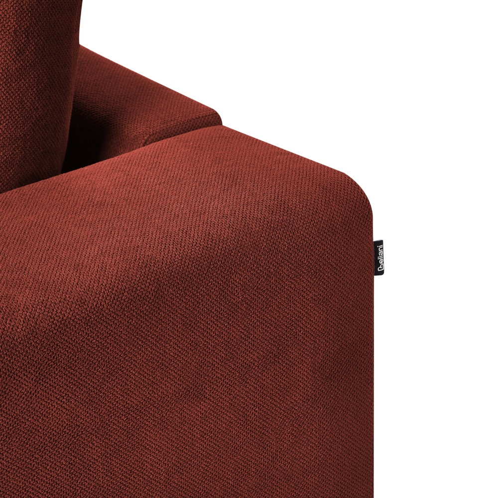 Divano in tessuto rosso a 3 posti in stile retrò con ampi braccioli soggiorno salotto