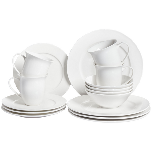 Set di 16 stoviglie porcellana bianca fatti a mano con finitura lucida Servizio per 4 persone Design classico Cucina Sala da pranzo
