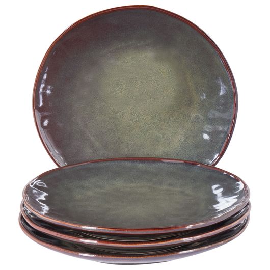 Set di 4 piatti grandi per cena in gres caolino fatto a mano con smalto reattivo Verde scuro Cucina Sala da pranzo