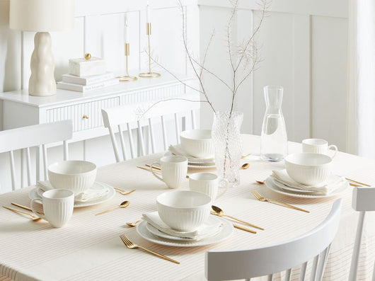 Set di 16 stoviglie di porcellana bianca fatti a mano con finitura lucida Servizio per 4 persone Design classico Cucina Sala da pranzo