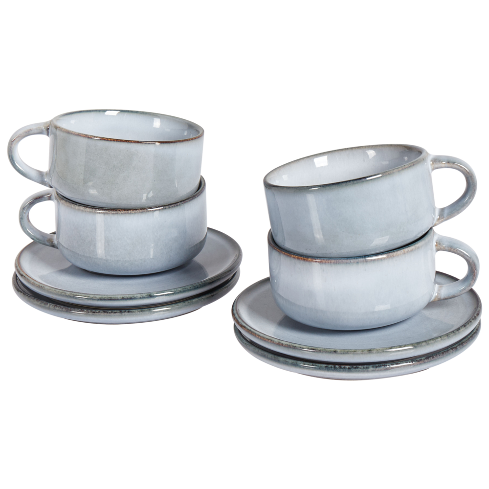 Set di 4 tazze con piattini Gres blu chiaro con finitura in smalto reattivo fatto a mano Servizio per 4 persone Tè Caffè Cucina Sala da pranzo
