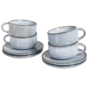 Set di 4 tazze con piattini Gres blu chiaro con finitura in smalto reattivo fatto a mano Servizio per 4 persone Tè Caffè Cucina Sala da pranzo