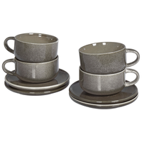 Set di 4 tazze con piattini in gres grigio con finitura in smalto reattivo fatto a mano Servizio per 4 persone per il tè e il caffè Cucina Sala da pranzo