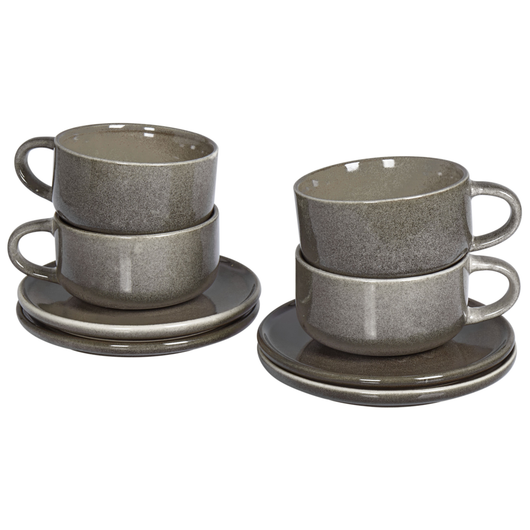 Set di 4 tazze con piattini in gres grigio con finitura in smalto reattivo fatto a mano Servizio per 4 persone per il tè e il caffè Cucina Sala da pranzo