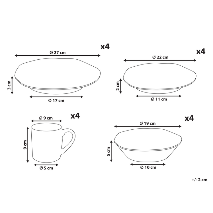 Set di 16 stoviglie in gres caolino fatto a mano con smalto reattivo Finitura blu Cucina Sala da pranzo