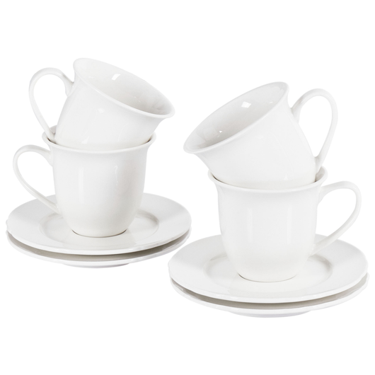 Set di 4 tazze con piattini per tè e caffè in porcellana con finitura lucida bianco Cucina Sala da pranzo