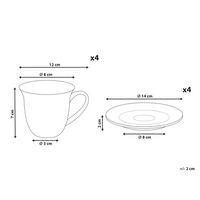 Set di 4 tazze con piattini per tè e caffè in porcellana con finitura lucida bianco Cucina Sala da pranzo