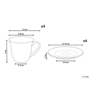 Set di 4 tazze con piattini per tè e caffè in porcellana con finitura lucida bianco Cucina Sala da pranzo