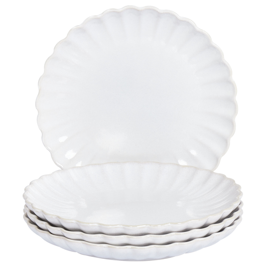 Set di 4 piatti da portata in gres bianco, caolino lavorato a mano con smalto reattivo Piatto da dessert Cucina Sala da pranzo