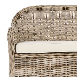Panca a 2 posti per giardino in rattan naturale con cuscini bianchi e bianco sporco 141 cm stile boho per esterni e interni perfetto per giardino patio o balcone