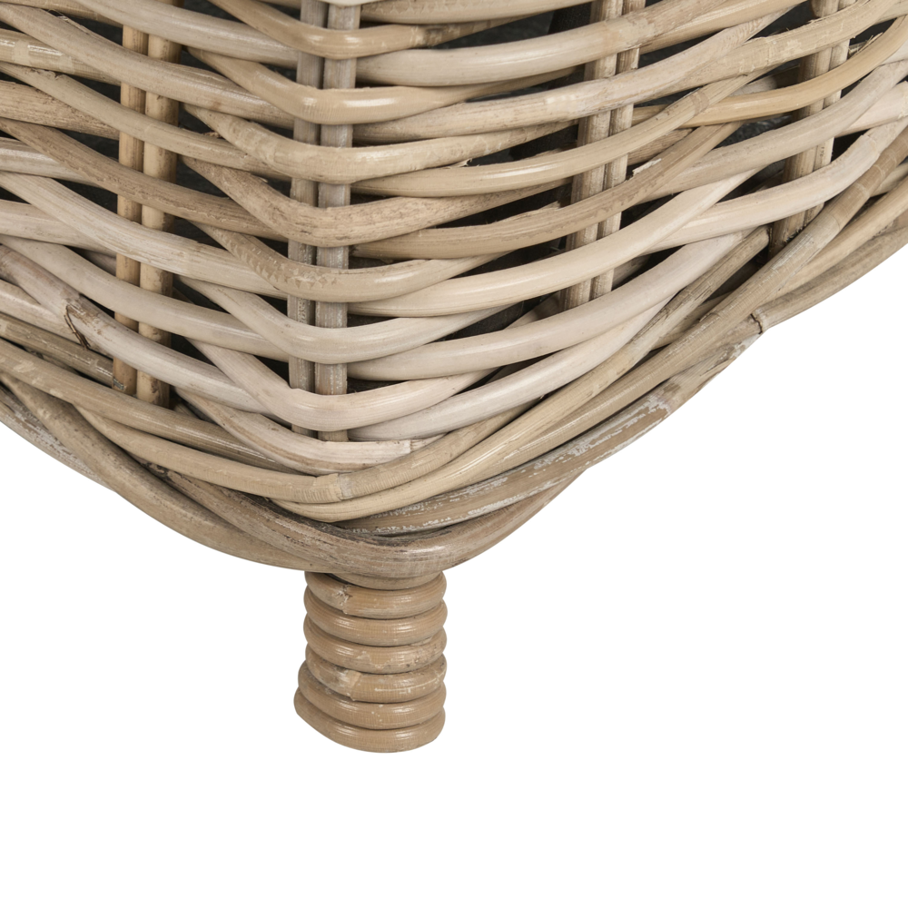 Ottomana da giardino 2 posti in rattan naturale, con cuscini bianchi e bianco sporco, 140 cm – Perfetto per esterni ed interni, stile boho per giardino, patio e balcone.