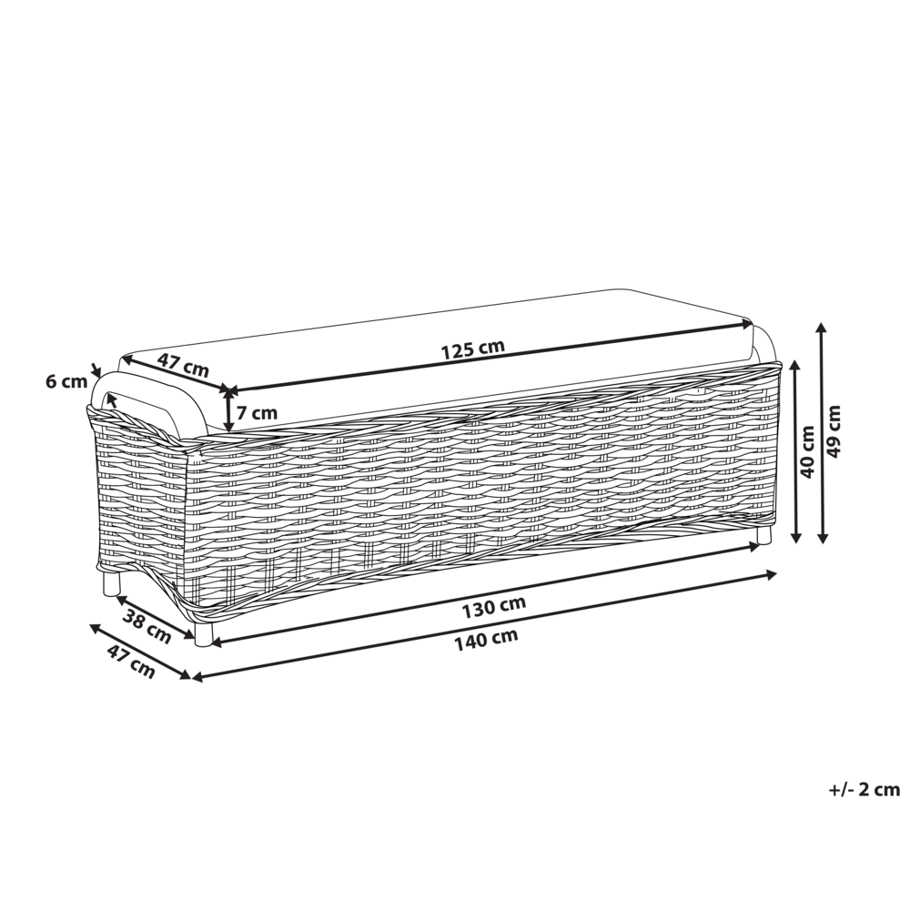 Ottomana da giardino 2 posti in rattan naturale, con cuscini bianchi e bianco sporco, 140 cm – Perfetto per esterni ed interni, stile boho per giardino, patio e balcone.