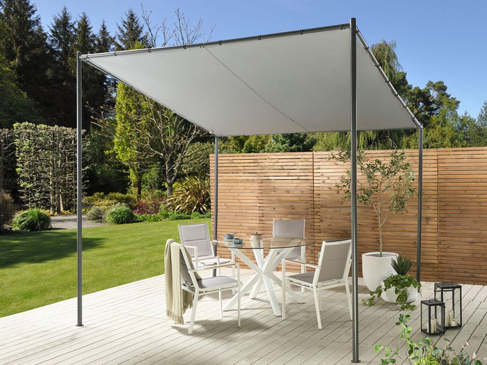 Pergola Grigio Poliestere Acciaio 282 x 294 cm Tessuto Ombra Struttura in metallo Padiglione da giardino