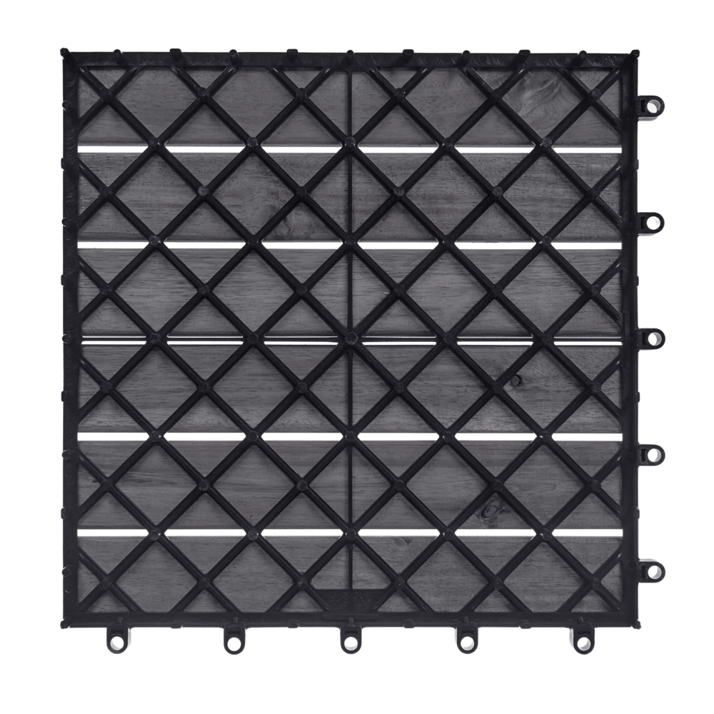 Pavimento in legno di acacia certificato grigio per esterni con base in plastica resistente all'acqua