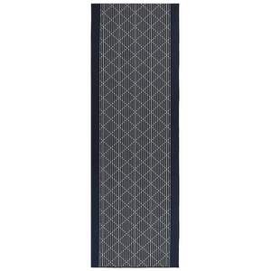 Tappeto in poliestere bianco e blu, 80 x 240 cm, motivo geometrico, antiscivolo, tradizionale, soggiorno, camera da letto, corridoio