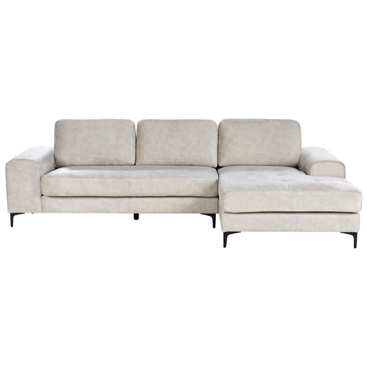 Divano angolare moderno a L con gambe in metallo e velluto Beige chiaro lato sinistro da soggiorno minimalista