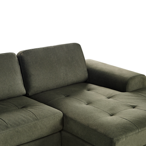 Divano angolare moderno a L con gambe in metallo e velluto verde scuro lato sinistro soggiorno minimalista