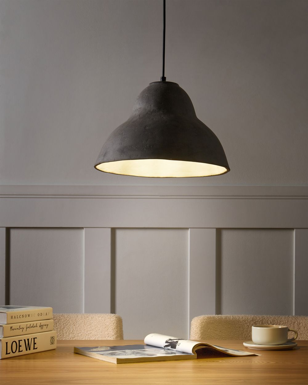 Lampada a sospensione Grigio Cartapesta fatta a mano Paralume Organico Naturale