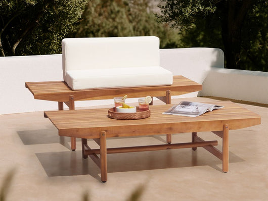 Tavolino da giardino in legno di acacia chiaro 145 x 79 cm Design rustico per esterni Patio Balcone