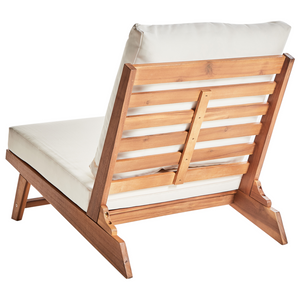 Set di 2 Poltroncine in legno di acacia colore bianco sporco con schienale e cuscini per la seduta Design perfetto per interni ed esterni, che unisce stile moderno e rustico.