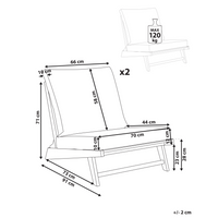 Set di 2 Poltroncine in legno di acacia colore bianco sporco con schienale e cuscini per la seduta Design perfetto per interni ed esterni, che unisce stile moderno e rustico.