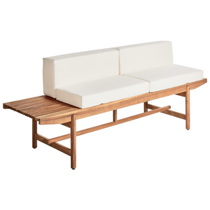 Panchina da giardino in legno di acacia chiaro 210 x 84 cm con cuscini bianco sporco Design rustico per esterni Patio Balcone