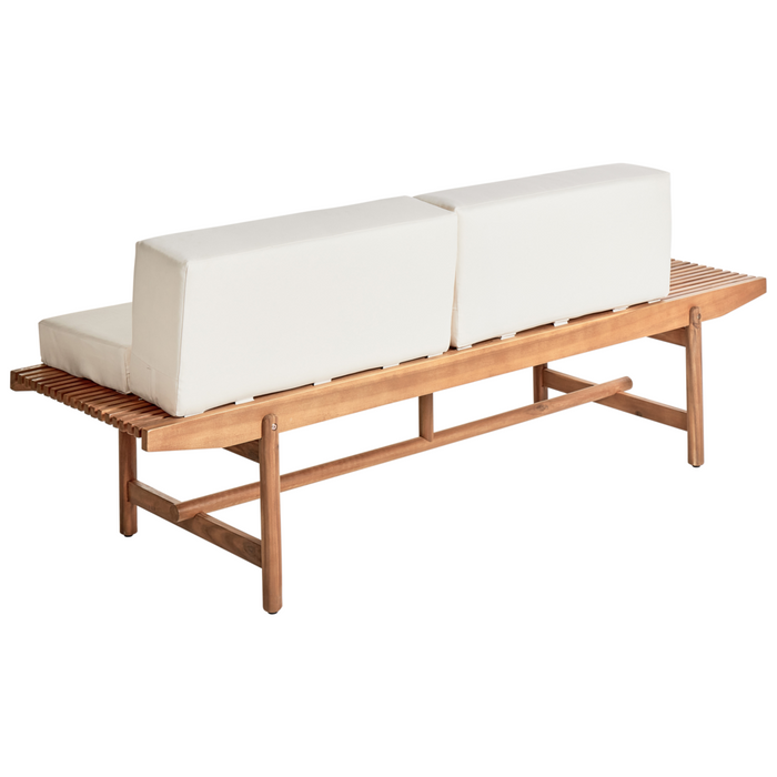 Panchina da giardino in legno di acacia chiaro 210 x 84 cm con cuscini bianco sporco Design rustico per esterni Patio Balcone