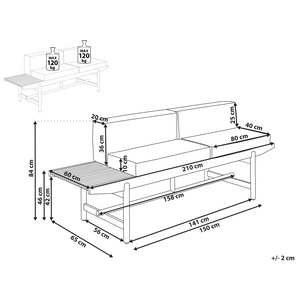 Panchina da giardino in legno di acacia chiaro 210 x 84 cm con cuscini bianco sporco Design rustico per esterni Patio Balcone