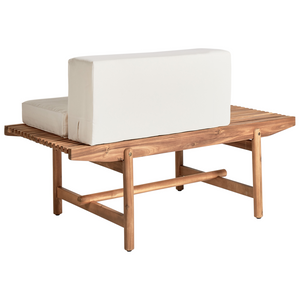 Panchina da giardino in legno di acacia chiaro 135 cm con cuscini bianco sporco Design rustico per esterni Patio Balcone