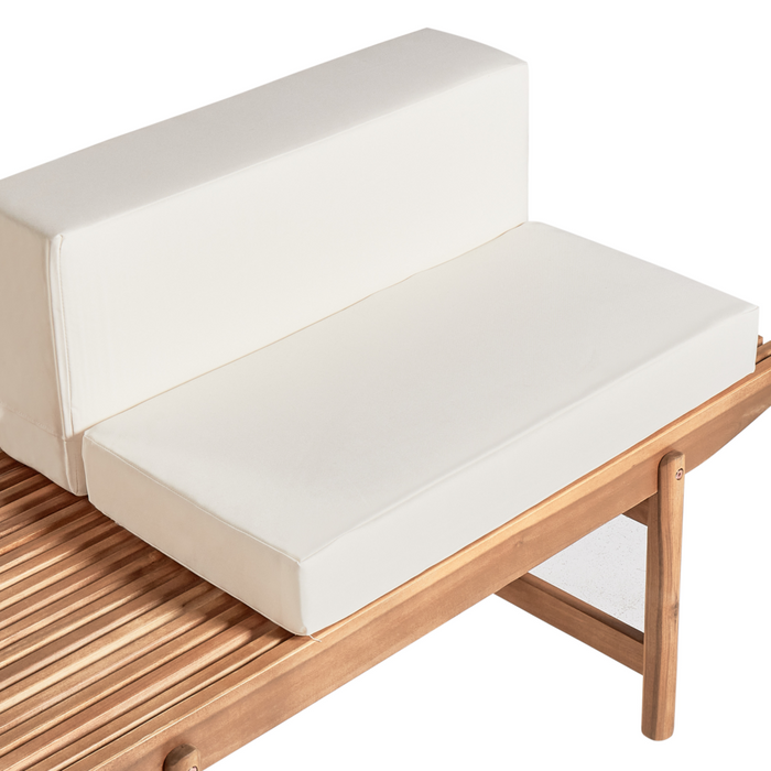 Panchina da giardino in legno di acacia chiaro 135 cm con cuscini bianco sporco Design rustico per esterni Patio Balcone