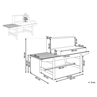 Panchina da giardino in legno di acacia chiaro 135 cm con cuscini bianco sporco Design rustico per esterni Patio Balcone