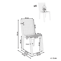 Set di 4 sedie da giardino in legno di acacia marrone chiaro per esterni senza braccioli in stile rustico