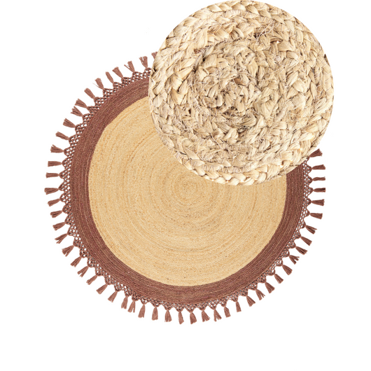 Tappeto Beige e Marrone Rotondo 140 cm Boho Rustico Spirale Intrecciato Fatto a mano Juta Naturale Camera da letto Soggiorno