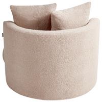 Poltrona Beige in boucle con base girevole in ferro Due cuscini sfoderabili Schienale rotondo Soggiorno moderno in stile glam