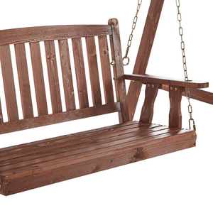 Dondolo da Esterno in Legno e Tessuto beige 2 con baldacchino autoportante