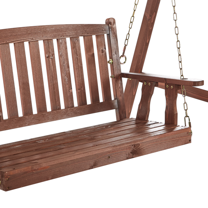 Dondolo da Esterno in Legno e Tessuto beige 2 con baldacchino autoportante