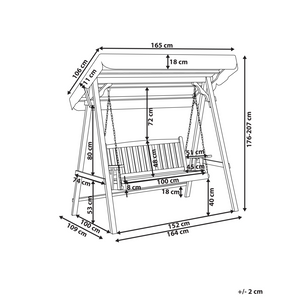 Dondolo da Esterno in Legno e Tessuto beige 2 con baldacchino autoportante