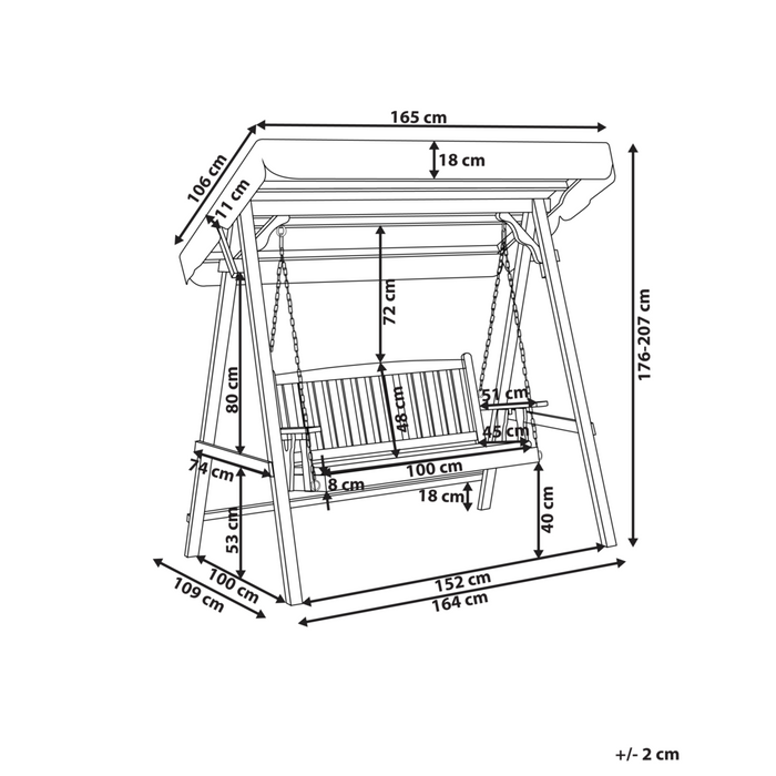 Dondolo da Esterno in Legno e Tessuto beige 2 con baldacchino autoportante