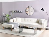 Divano letto ad angolo lato destro con bottoni in bouclè bianco sporco a 4 posti stile elegante