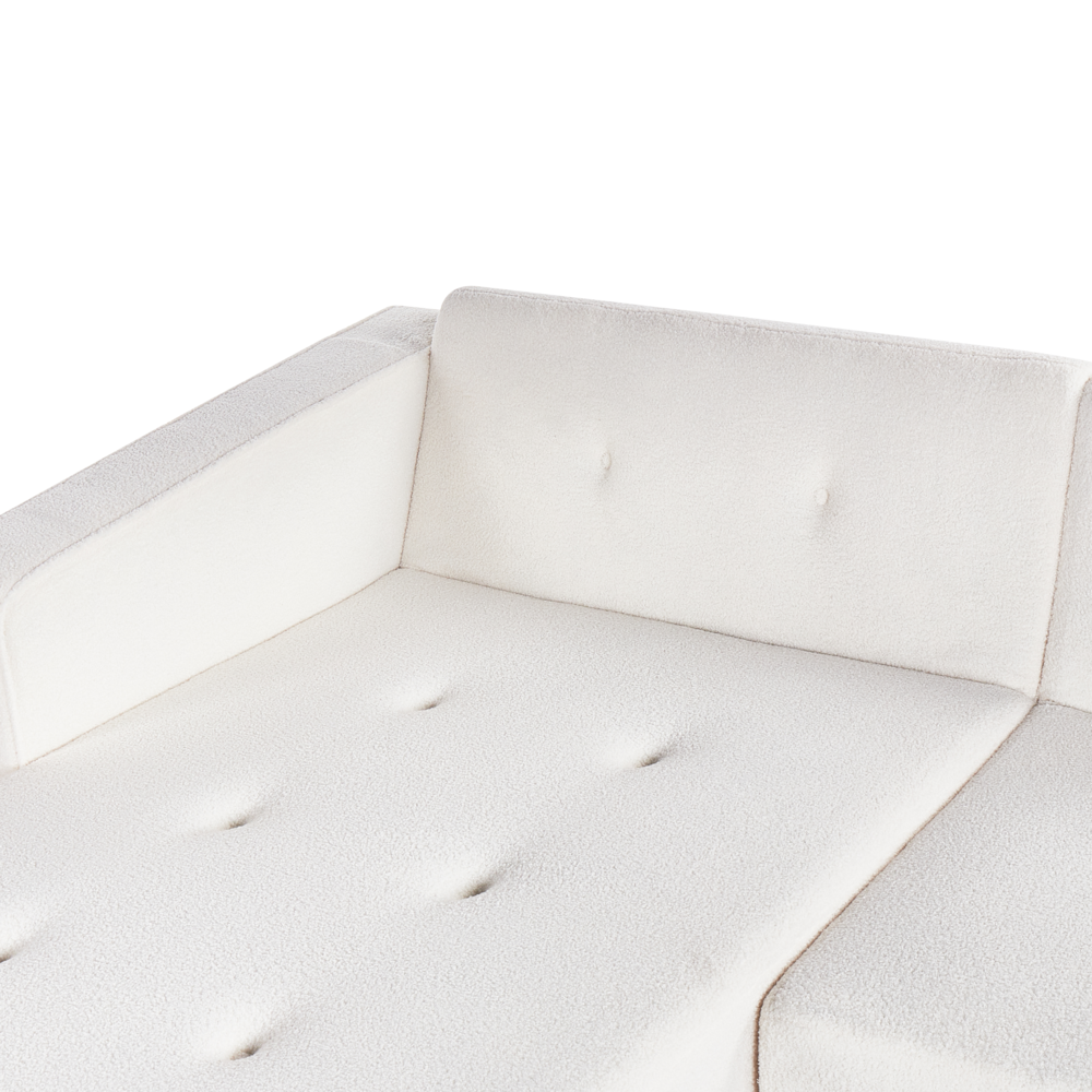 Divano letto ad angolo lato destro con bottoni in bouclè bianco sporco a 4 posti stile elegante