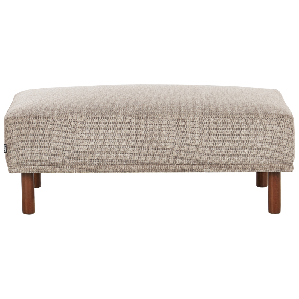 Pouf tortora rettangolare con gambe in legno di gomma verniciato marrone stile minimalista