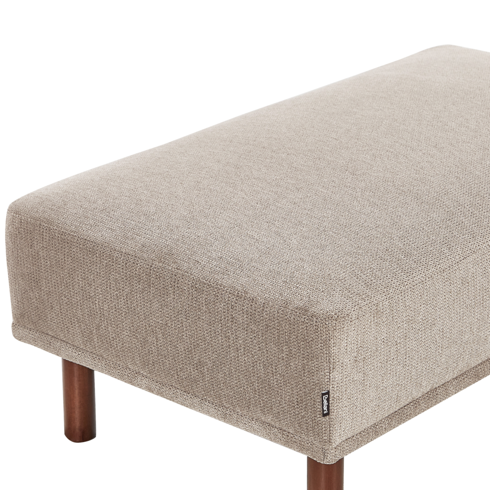 Pouf tortora rettangolare con gambe in legno di gomma verniciato marrone stile minimalista